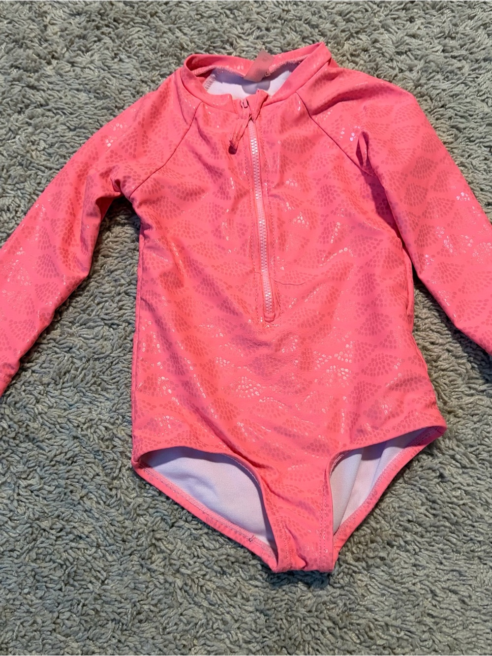Girls 2T Coral Pink Long Sleeve One Piece Swimsuit Half Zip